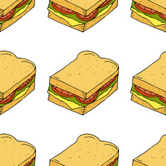 Sandwich.  Seamless pattern. hand drawn vector illustration.