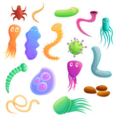 Parasite icons set. Cartoon set of parasite vector icons for web design