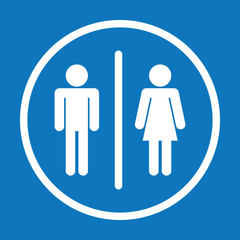 male female toilet restroom sign logo circle white silhouette in blue background