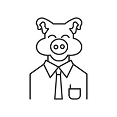 Business man with pig head. Outline thin line flat illustration. Isolated on white background. 