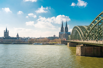 COLOGNE, GERMANY- March 14, 2018 : Rhine River view in Cologne, Germany.