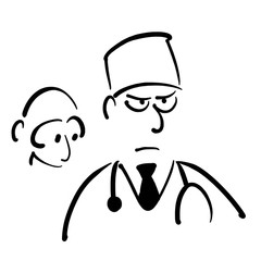 Patient is looking at the doctor’s stethoscope