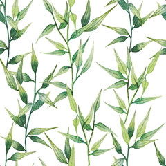 Watercolor seamless pattern with realistic botanical leaves