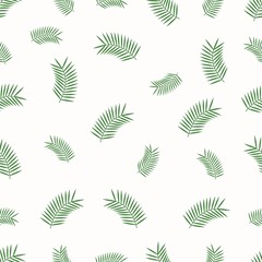 Monstera, palm leaves. Minimalistic icons. Colorful graphic vector seamless pattern. Cartoon style, simple flat design. Trendy illustration