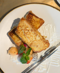 French Toast Served with Fruits