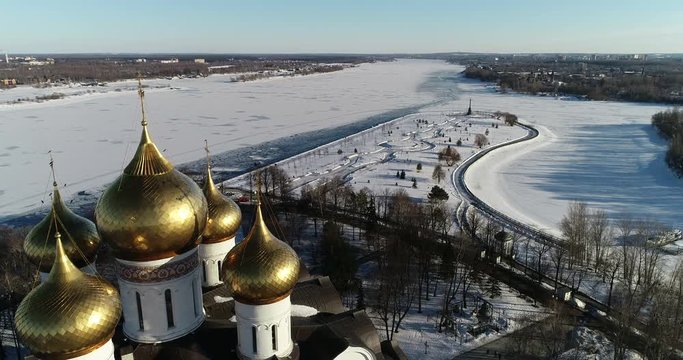 Assumption Orthodox Cathedral and Strelka of Yaroslavl Winter 2019.