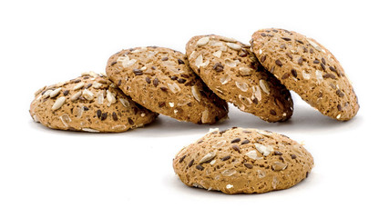 Delicious oatmeal cookies with sunflower seeds on a white isolated background_