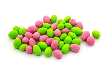 Colorful round peanut candy coated on a white isolated background