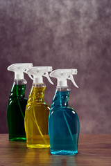 House cleaning product on wood table