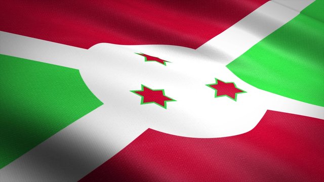 Flag of Republic of Burundi. Realistic waving flag 3D render illustration with highly detailed fabric texture.