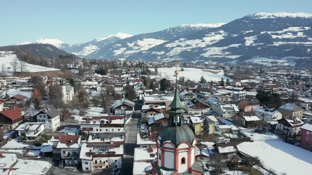 Aerial shot of the surroundings of Innsbruck in wintertime - Austria