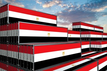 3D illustration Container terminal full of containers with flag of egypt