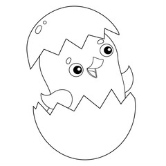Coloring Page Outline of cartoon chick with egg. Farm animals. Coloring book for kids.