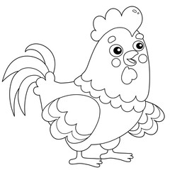 Coloring Page Outline of cartoon rooster. Farm animals. Coloring book for kids.
