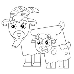 Coloring Page Outline of cartoon nanny goat with kid. Farm animals. Coloring book for kids.