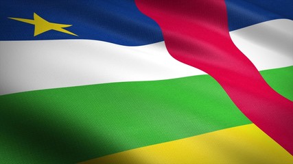 Flag of the Central African Republic. Realistic waving flag 3D render illustration with highly detailed fabric texture.