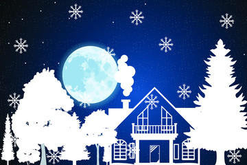Obraz na płótnie Canvas winter landscape. Snowy night in a cozy Christmas Village under the moon.