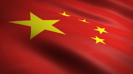 Flag of the People's Republic of China. Realistic waving flag 3D render illustration with highly detailed fabric texture.