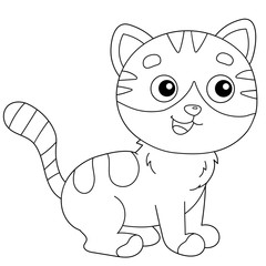 Coloring Page Outline of cartoon striped cat. Pets. Coloring book for kids.