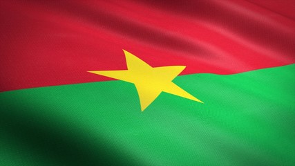 Flag of Burkina Faso. Realistic waving flag 3D render illustration with highly detailed fabric texture.