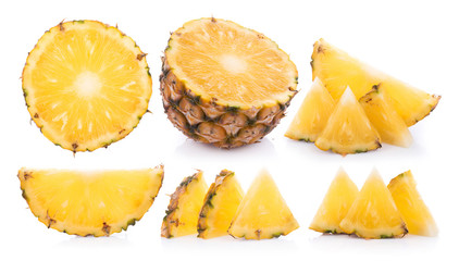 pineapple with slices isolated on white background