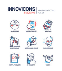 Fototapeta premium Smoking - vector line design style icons set