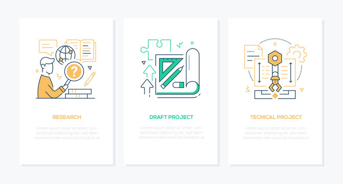 Work process - line design style banners set