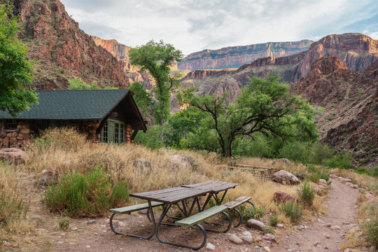 View From The Grand Canyon Floor At Phantom Ranch Campground- Sunset