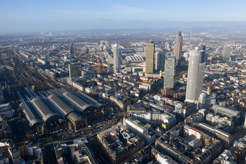 Fototapeta na wymiar Frankfurt am Main aerial view with drone. Sunset in Frankfurt am Main. 10.12.2019 Frankfurt am Main Germany.