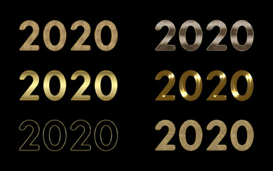 Happy New Year 2020 text - Golden luxury greeting background on black. 