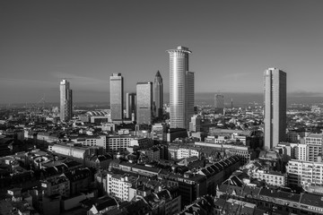  Frankfurt am Main aerial view with drone. Sunset in Frankfurt am Main. 10.12.2019 Frankfurt am Main Germany.
