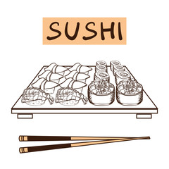 Sushi set vector image. Japanese delicious food.