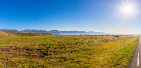 Fototapeta na wymiar Panoramic view over area around Arnarstapi village area on Snaefells peninsula on Iceland
