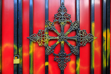 Iron decoration in red background