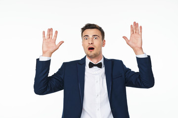 businessman with hands up