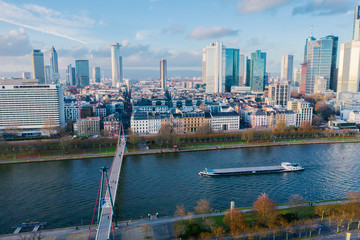  Frankfurt am Main aerial view with drone. Sunset in Frankfurt am Main. 10.12.2019 Frankfurt am Main Germany.