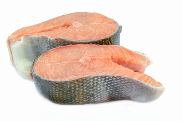salmon steak on a white background