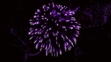 Purple firework and particles abstract background.