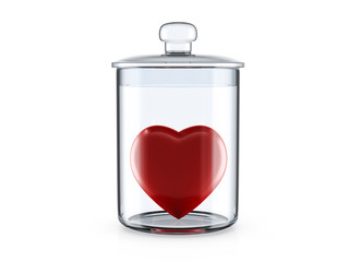 Heart into glass jar