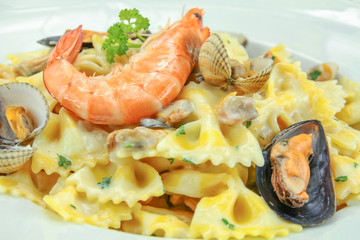 plate of pasta with seafood