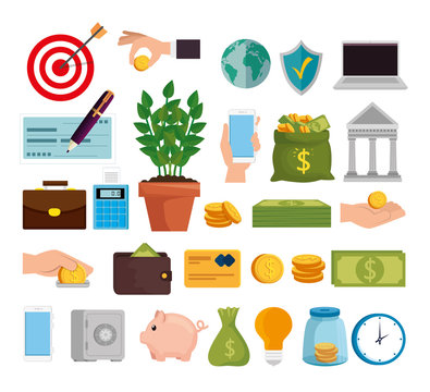 bundle of finance set icons vector illustration design