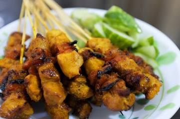 Famous Malaysian dishes made from beef and chicken meats, known as Satey.
