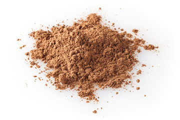 Heap of cacao powder isolated on white background