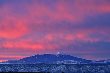 Winter landscape at dawn of Humphreys Peak, San Francisco Peaks, Flagstaff, Arizona, USA