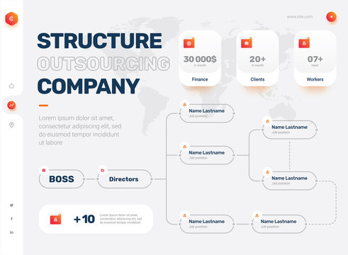 Company Organization Chart. Structure Of The Company. Business Hierarchy Organogram Chart Infographics. Corporate Organizational Structure Graphic Elements. 