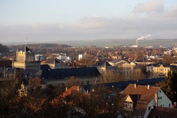 Fototapeta premium A view of the rooftops of Coburg on a sunny winter's evening