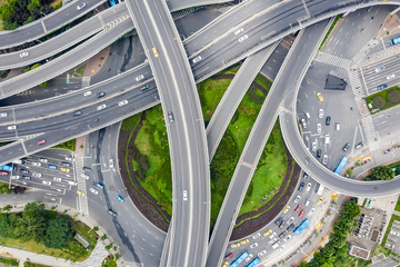 Aerial view of a massive highway intersection