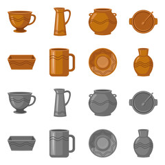 Isolated object of pottery and ware logo. Collection of pottery and clayware vector icon for stock.