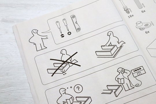 IKEA instructions manual. IKEA is the world's largest furniture retailer and sells ready to assemble furniture
