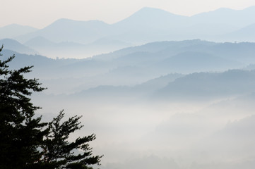 Foggy autumn landscape West Foothills Parkway, Great Smoky Mountains National Park, Tennessee, USA